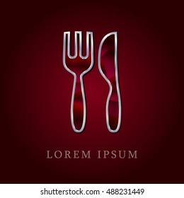 Cutlery Red Crystal Ruby with Silver Precious Jewel Icon / Logo Design
