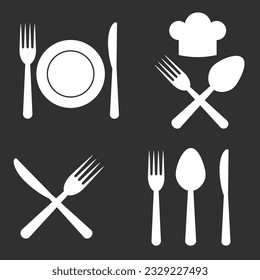 Cutlery Restaurant Icon Set on black background
