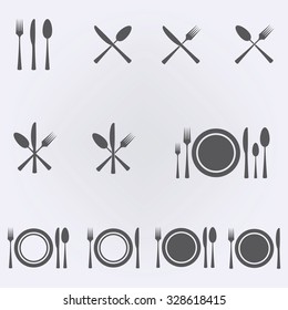 Juego de iconos del restaurante de cubiertos . Ilustración del vector