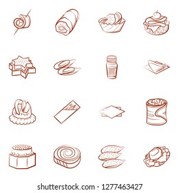 Cutlery, Seafood, Snacks and Table setting set. Background for printing, design, web. Usable as icons. Binary color.