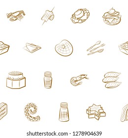 Cutlery, Seafood, Snacks and Table setting set. Background for printing, design, web. Usable as icons. Seamless. Binary color.