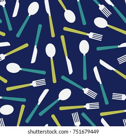 Cutlery seamless pattern over blue. Vector illustration