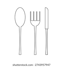 Cutlery serving utensils. Spoon fork knife Vector. Outline kitchen objects. Flat dining ware set. EPS 10.