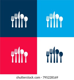 Cutlery set of eating tools four color material and minimal icon logo set in red and blue