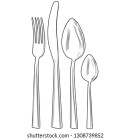 Cutlery set, fork, knife, soup spoon, dessert spoon