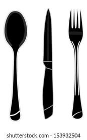 Cutlery set with Fork, Knife and Spoon isolated 