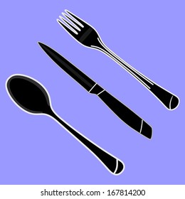Cutlery set with Fork, Knife and Spoon isolated