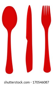 Cutlery set with Fork, Knife and Spoon isolated 