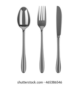 Cutlery set with Fork, Knife and Spoon isolated on white background