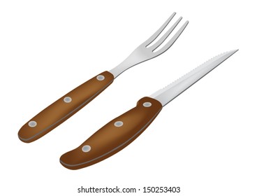 Cutlery set - fork and knife for steak - vector