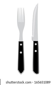 Cutlery Set - Fork And Knife For Steak Vector Black And White