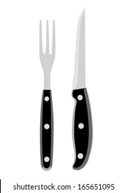 Cutlery set - fork and knife for steak vector black and white