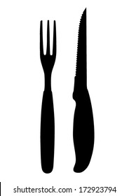 Cutlery Set - Fork And Knife For Steak Vector Black - Silhouette