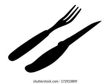 Cutlery set - fork and knife for steak - vector black - silhouette