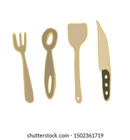 Cutlery set (fork, spoon, knife, spatula)