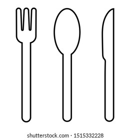 Cutlery set of fork, spoon and knife. Vector illustration in black and white. Icon for websites or mobile applications.