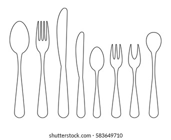 Cutlery set fork, spoon usual dining knife. Vector illustration collection devices for eating in Flat style for your projects in the field of nutrition.
