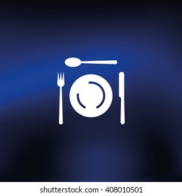 Cutlery set of fork, spoons and knife with Plates. Top view illustration.