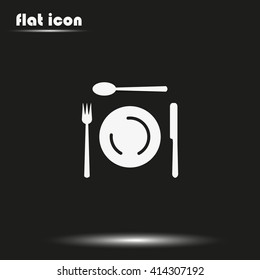 Cutlery set of fork, spoons and knife with Plates. Top view illustration.