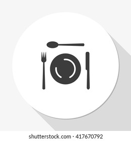 Cutlery set of fork, spoons and knife with Plates. Top view illustration.