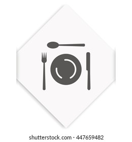 Cutlery set of fork, spoons and knife with Plates. Top view illustration.