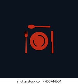 Cutlery set of fork, spoons and knife with Plates. Top view illustration.