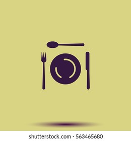 Cutlery set of fork, spoons and knife with Plates. Top view illustration.