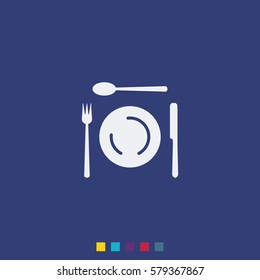 Cutlery set of fork, spoons and knife with Plates. Top view illustration.