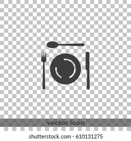 Cutlery set of fork, spoons and knife with Plates. Top view illustration.