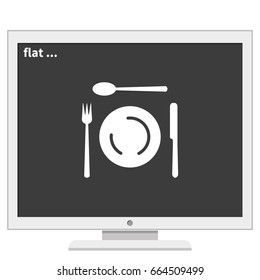 Cutlery set of fork, spoons and knife with Plates. Top view illustration.