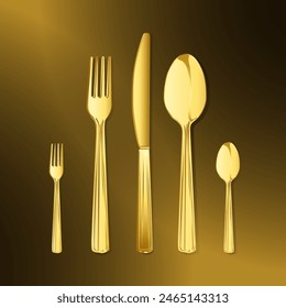 Cutlery Set of Gold Forks Spoons and Knife Vector