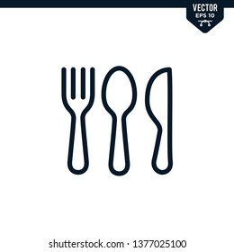 Cutlery Set icon collection in outlined or line art style, editable stroke vector