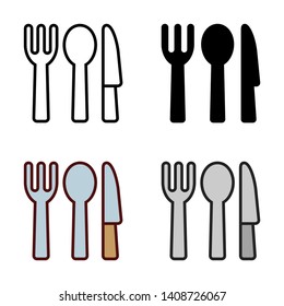 Cutlery Set Icon in Different Color and Style