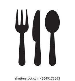 Talheres conjunto ícone com faca de garfo e colher representando flatware para jantar um lugar completo configuração para uma refeição em um restaurante vetor ícone de glifo sólido