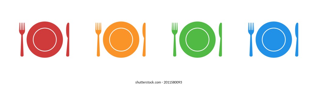Cutlery set isolated on white background. Fork and knife near the plate. Vector illustration
