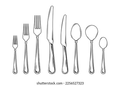 Cutlery set with knife on isolated background, Vector illustration.