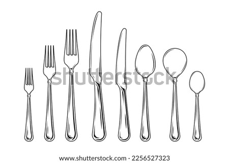 Cutlery set with knife on isolated background, Vector illustration.