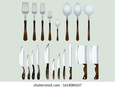 cutlery set. knife spoon teaspoon vector