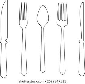 Cutlery Set line art vector illustration black color thin line