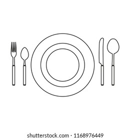 Cutlery set line icon isolated on white background. Outline thin black dinner equipment vector.