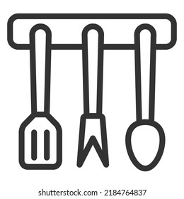 Cutlery set on a horizontal stand - icon, illustration on white background, outline style