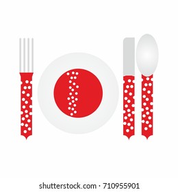 cutlery set restaurant fork plate spoon knife dotted red