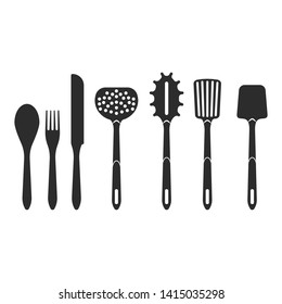 Cutlery set silhouette, knives, whisk, spatula. 