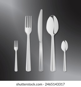 Cutlery Set of Silver Forks Spoons and Knife Vector