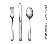 cutlery set sketch. Spoon fork and knife vector. illustration isolated