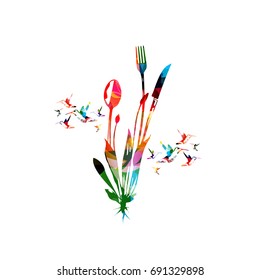 Cutlery set, spoon, fork and knife isolated vector illustration. Colorful tableware design for
restaurant poster, restaurant menu, events