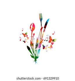 Cutlery set, spoon, fork and knife isolated vector illustration. Colorful tableware design for
restaurant poster, restaurant menu, events