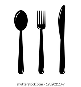 Cutlery set. Spoon, knife and fork. Kitchen tools icon set.  Vector isolated illustration on white background