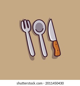 Cutlery set with table knife, spoon, fork, tea spoon and fish spoon. kitchen knife and spoon vector 