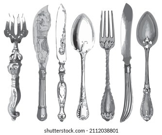 
cutlery set vector to be used as a poster in cafes, restaurants, bars and others.